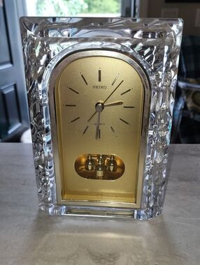 Vintage Seiko Gold and Clear Crystal Mantel Clock
